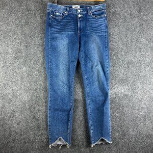 PAIGE Jeans Womens 31 Hoxton Ankle Cotton Stretch Medium Wash Raw Hems Pockets